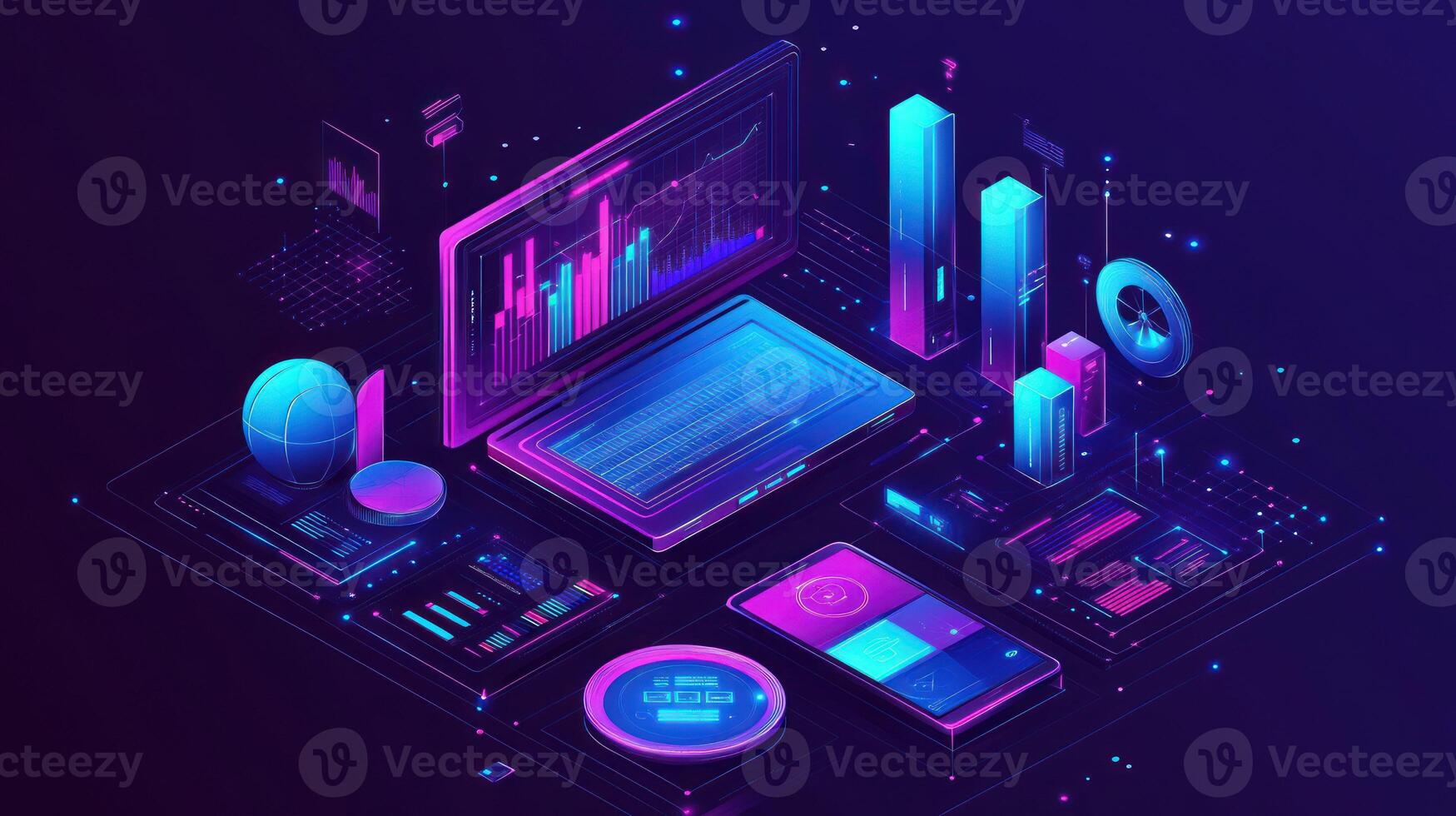 Futuristic Technology Interface with Neon Graphics photo