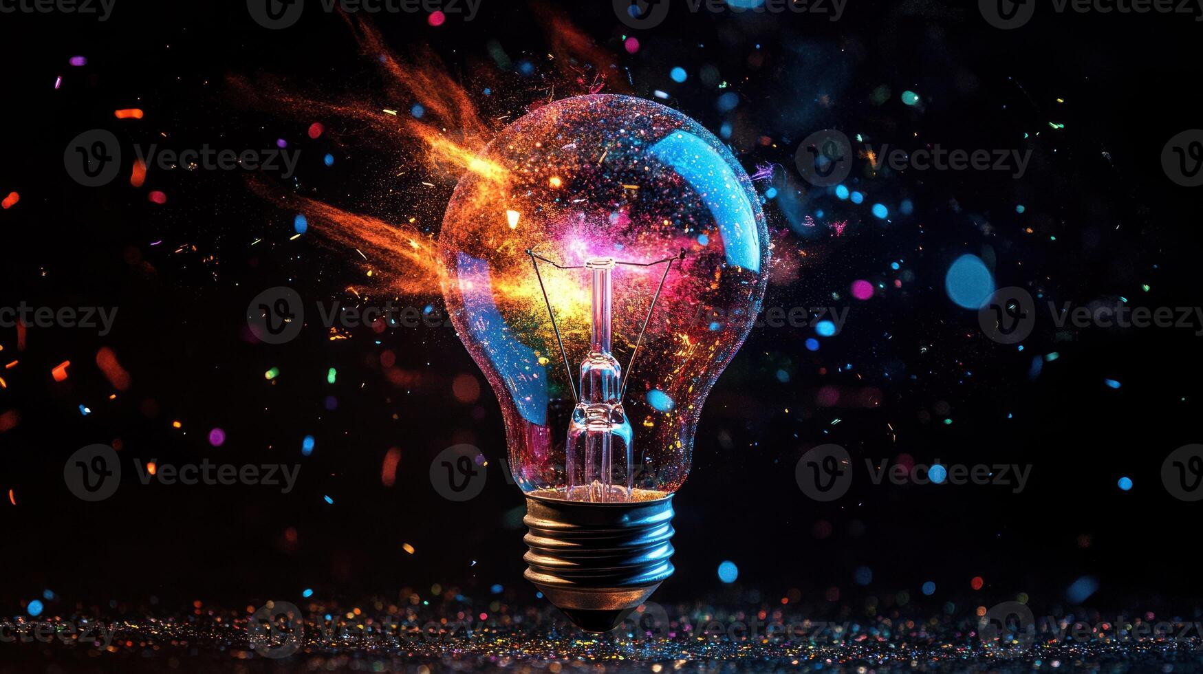 A Light Bulb Exploding With Colorful Sparks and Glitter photo