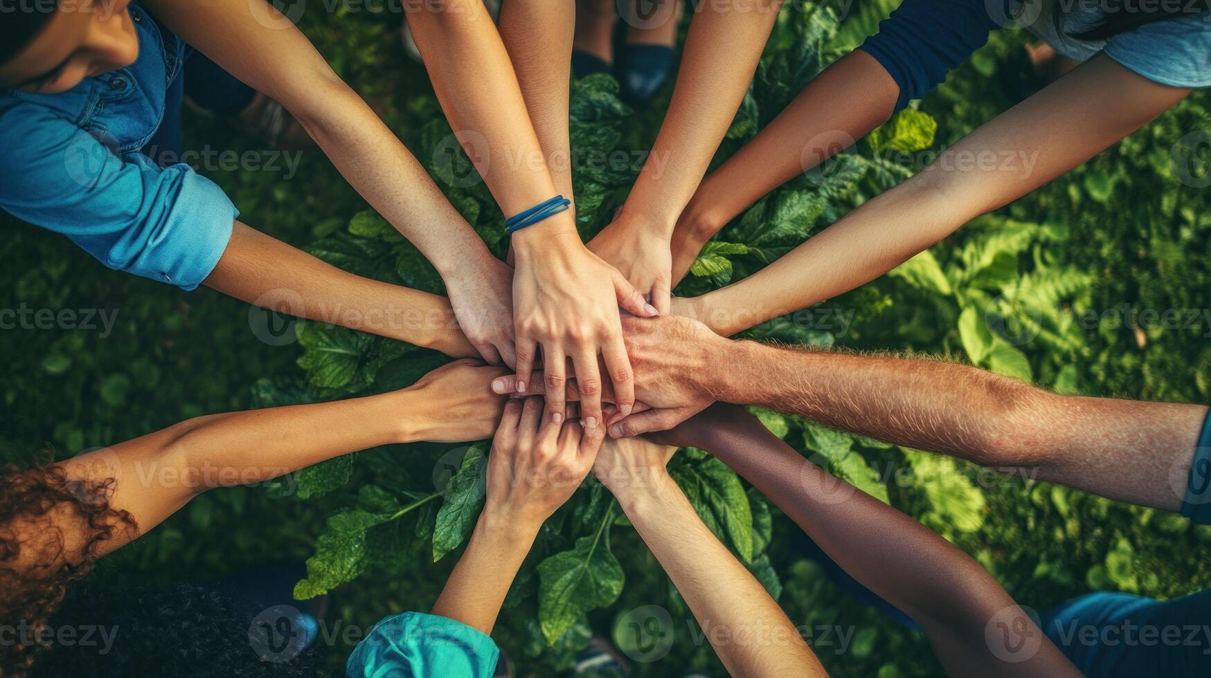 Diverse Hands Joined Together in Unity and Support photo