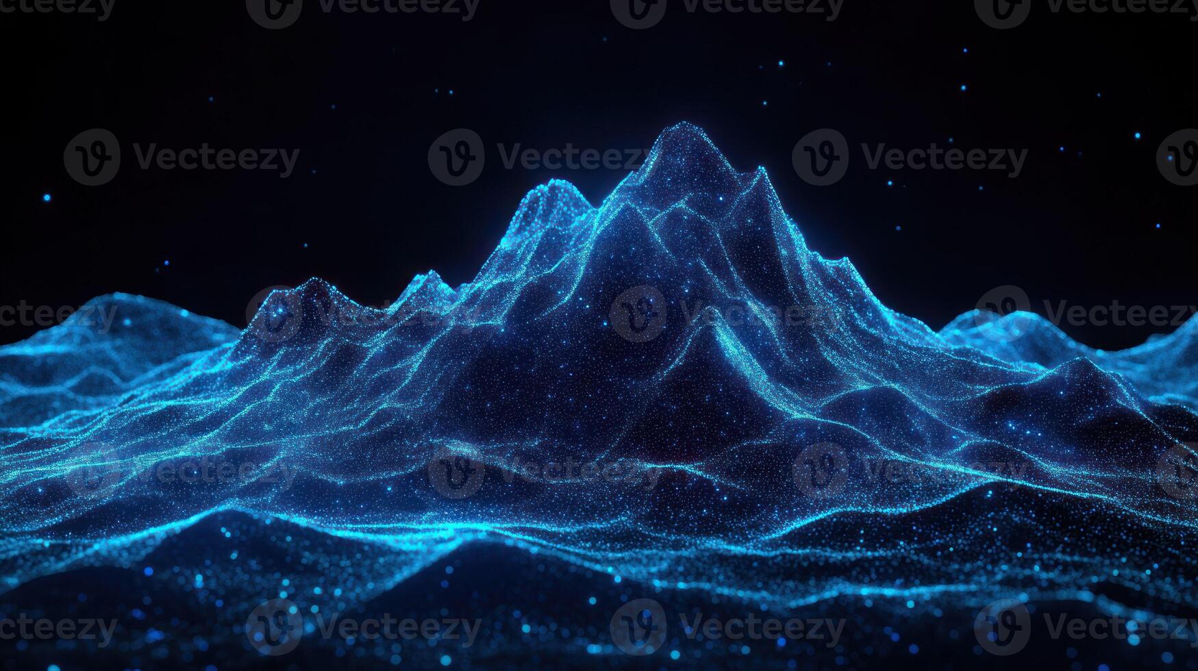 Abstract Blue Glowing Mountain Range in a Digital Space photo