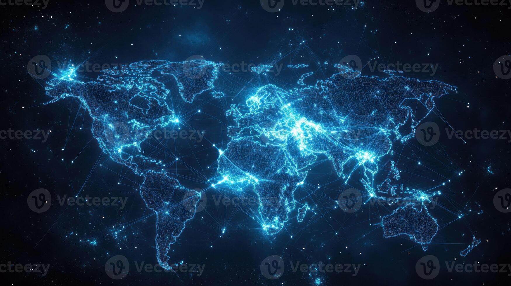 A World Map with a Network of Interconnected Lines and Bright Spots photo