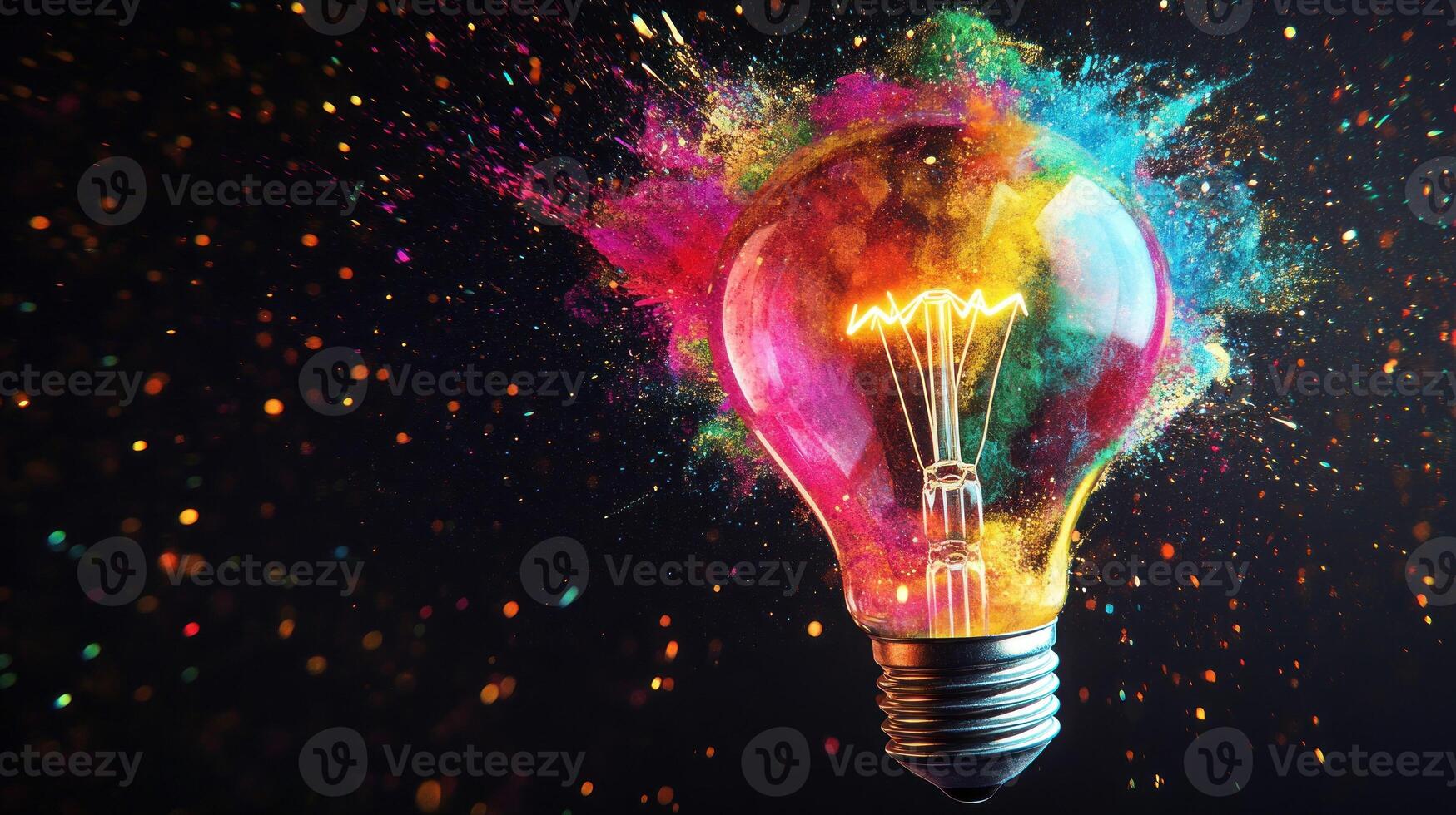 Light Bulb Exploding with Colorful Powder photo