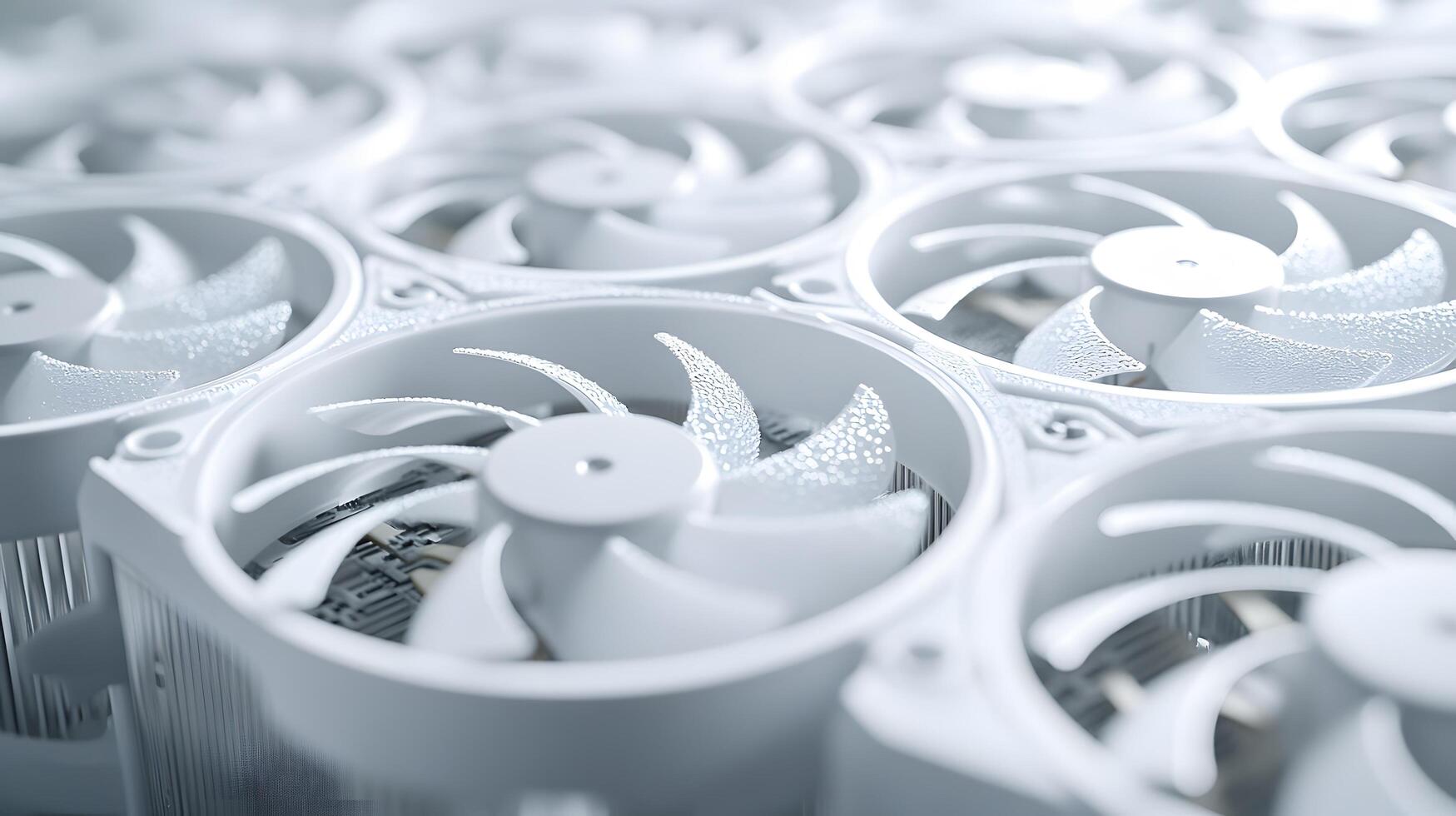 Modern white computer GPU cooling fans showcase detailed graphics card components with clean technology aesthetic, metallic finish, and precise mechanical details in premium gaming hardware. premium photo