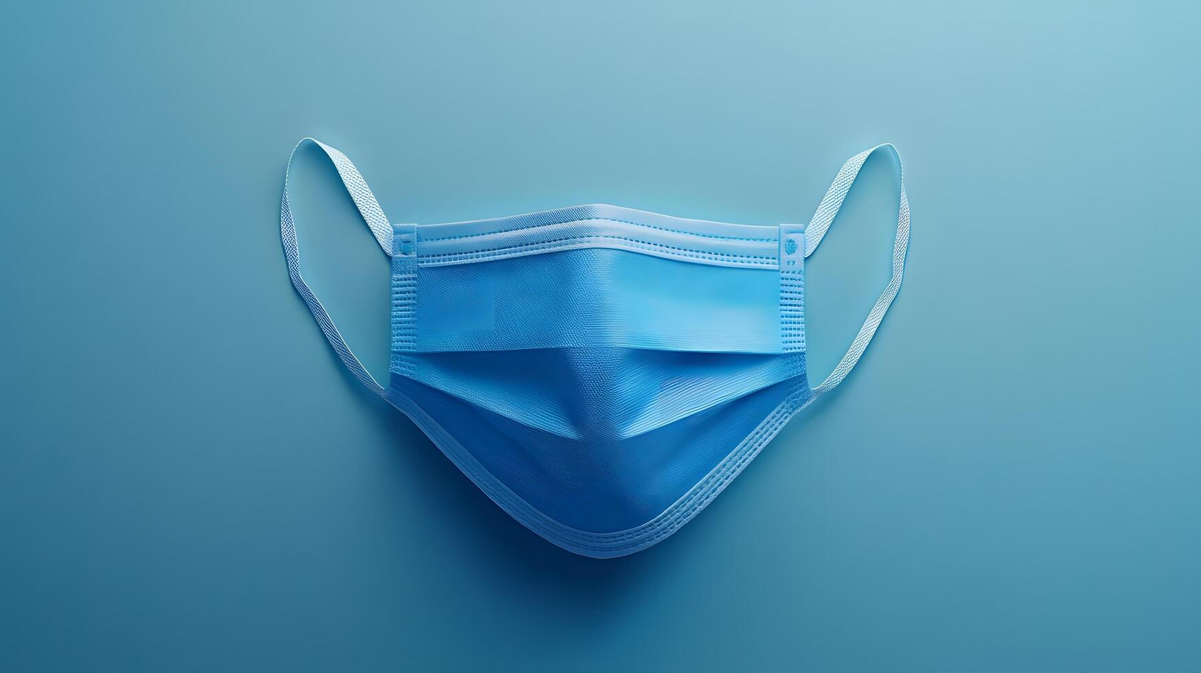 Simple blue surgical mask illustration floats against pure white background. Clean design emphasizes medical protection with subtle shadow beneath disposable face covering. hygiene photo