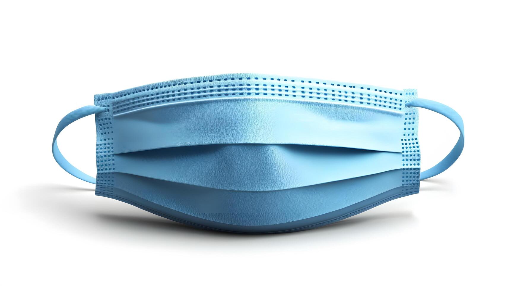 Simple blue surgical mask illustration floats against pure white background. Clean design emphasizes medical protection with subtle shadow beneath disposable face covering. disposable photo