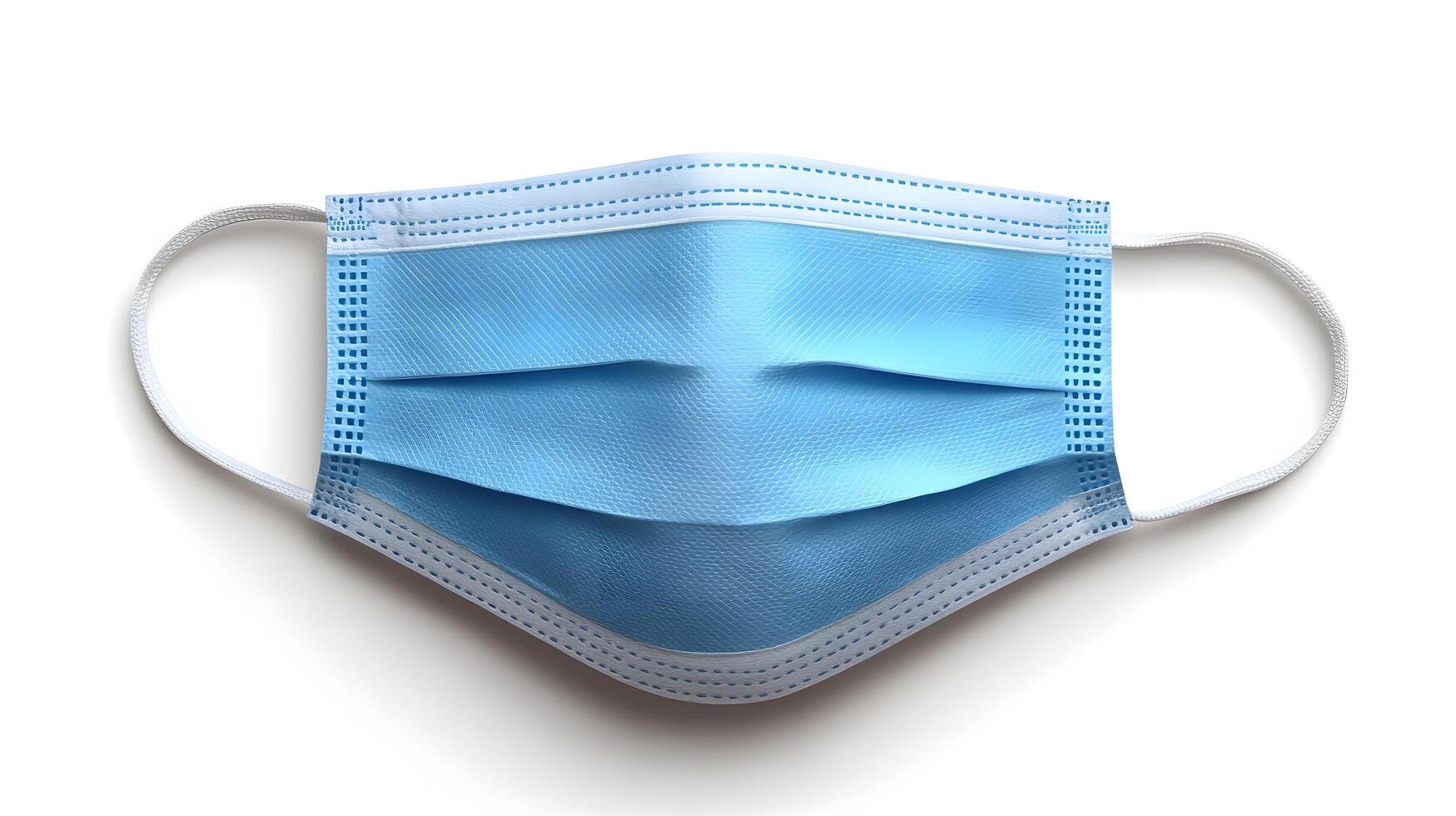 Simple blue surgical mask illustration floats against pure white background. Clean design emphasizes medical protection with subtle shadow beneath disposable face covering. functional photo