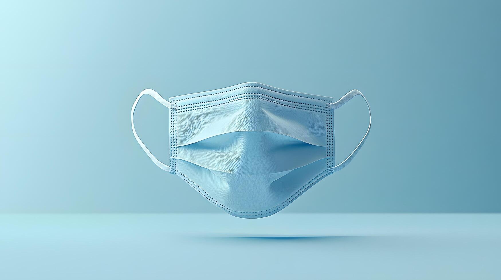 Simple blue surgical mask illustration floats against pure white background. Clean design emphasizes medical protection with subtle shadow beneath disposable face covering. vital photo