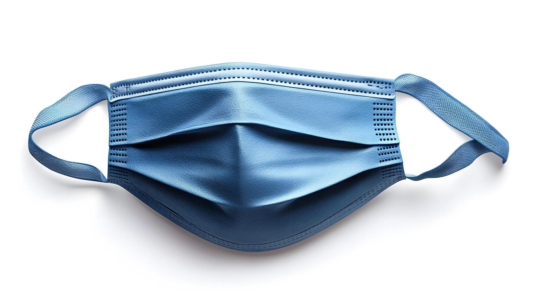 Simple blue surgical mask illustration floats against pure white background. Clean design emphasizes medical protection with subtle shadow beneath disposable face covering. fundamental photo