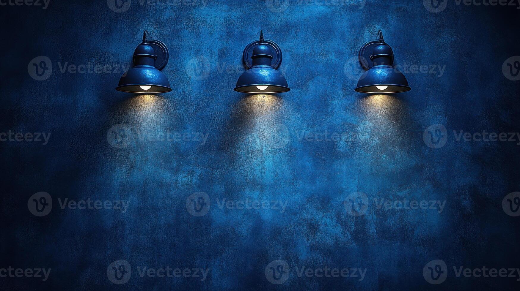 Soft blue lights illuminate a textured wall, creating a tranquil atmosphere in the room photo