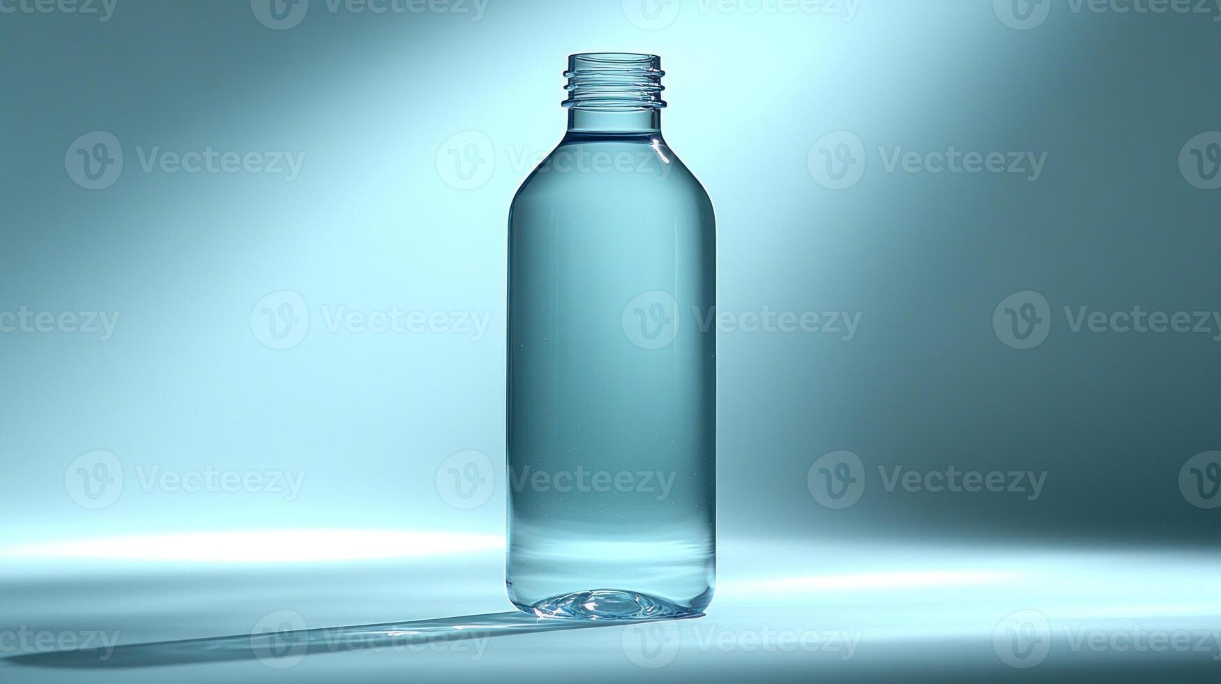A sleek bottle of water reflects light in a calm and minimalist atmosphere photo
