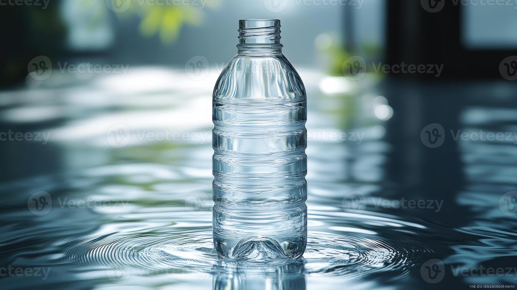 Rippling water creates a peaceful atmosphere around the glistening water bottle photo