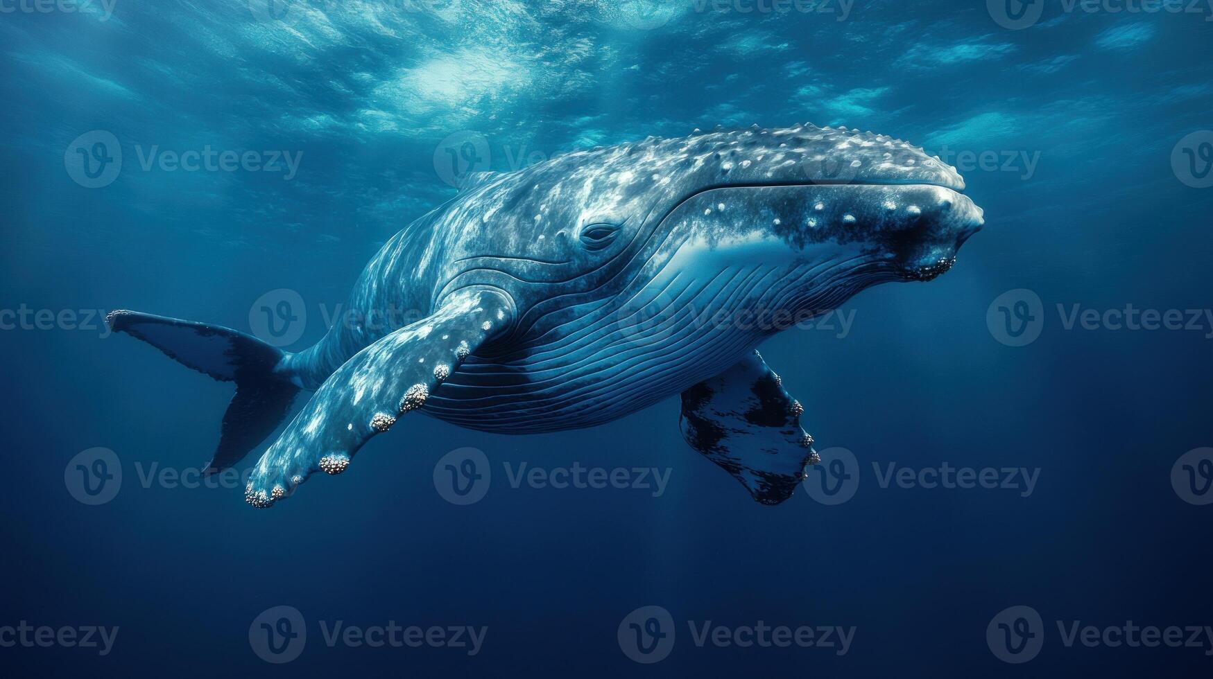 A majestic humpback whale glides gracefully beneath the turquoise surface photo