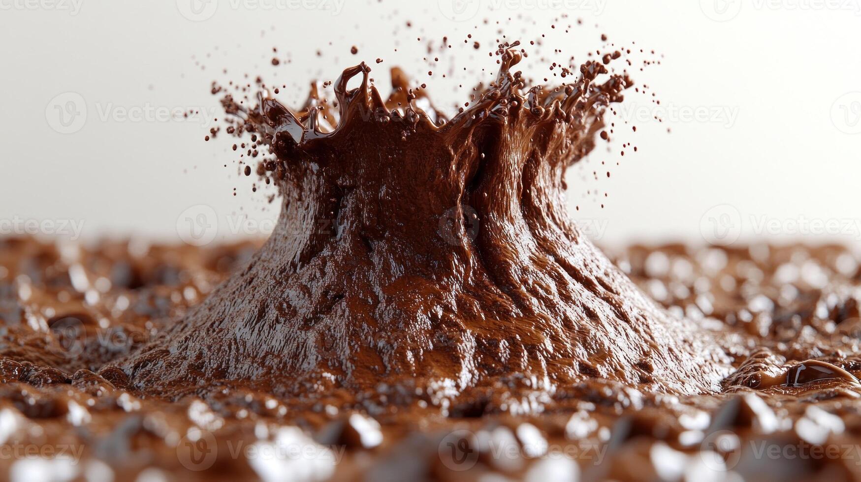Chocolate bursts into a splash, creating dynamic patterns on the surface below photo