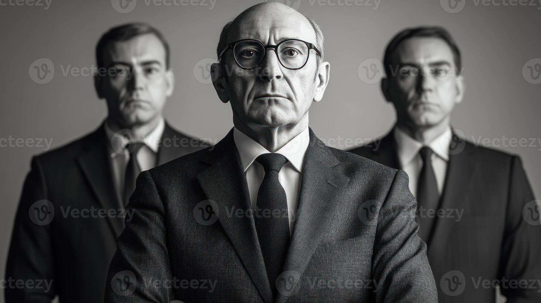 Serious expressions capture a moment of resolve and unity among the trio photo
