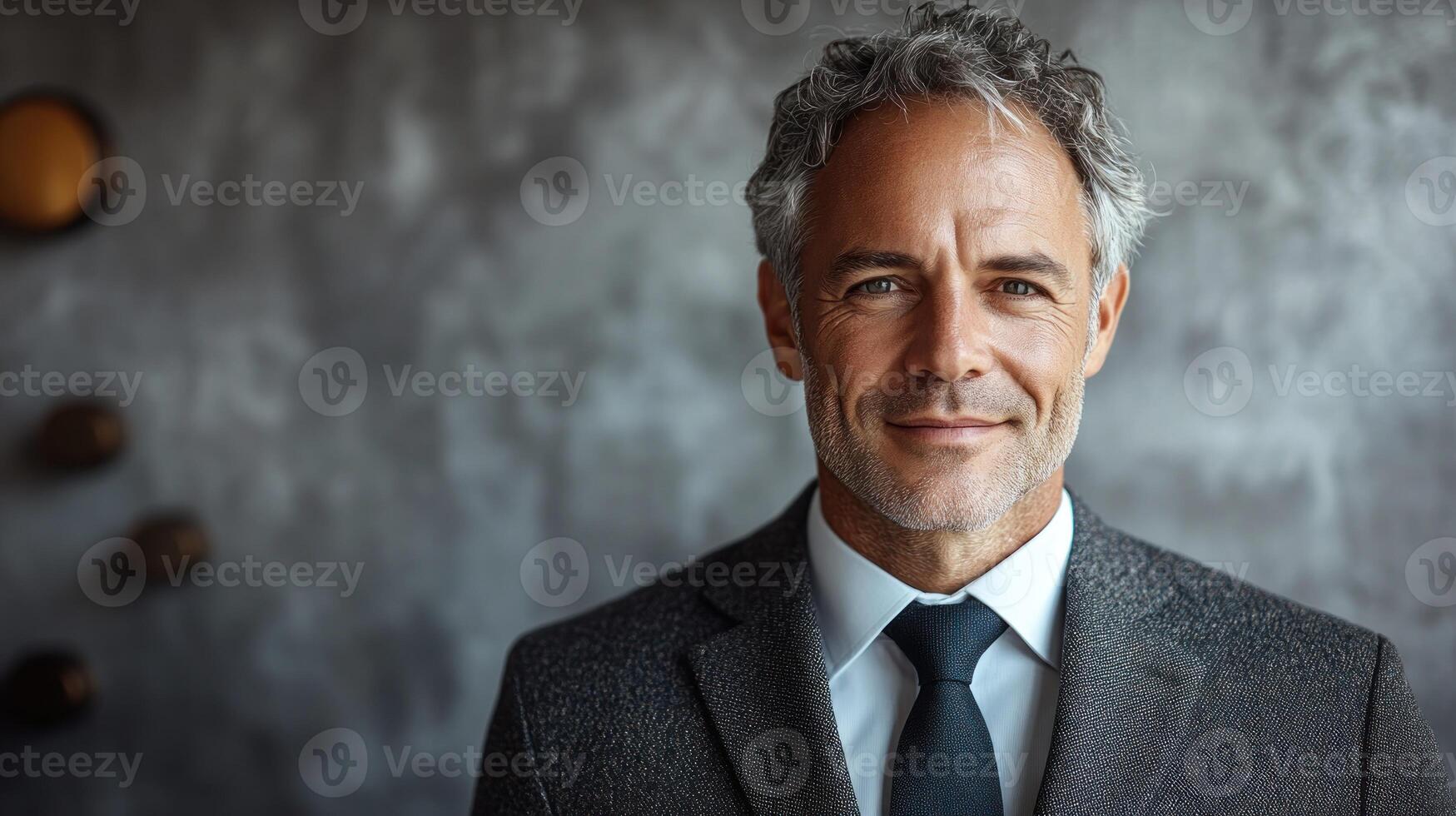 A confident man in a suit smiles warmly at the camera photo