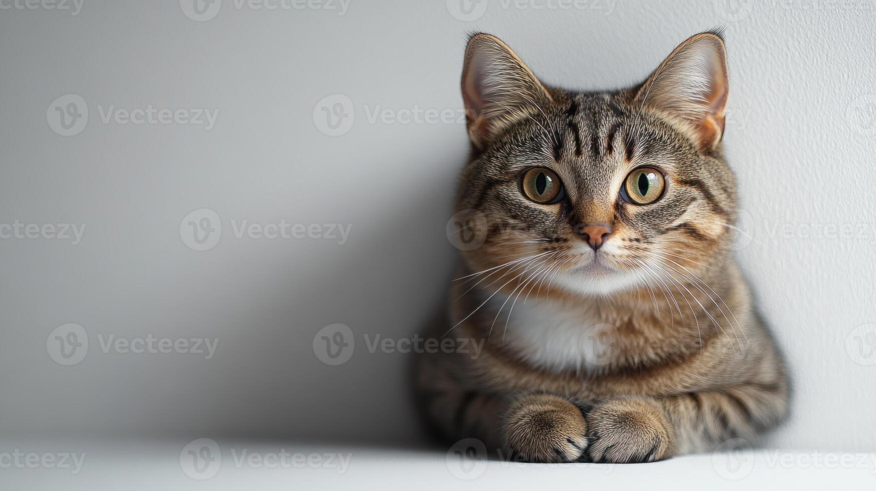 A tabby cat relaxes, observing its surroundings with a curious expression photo