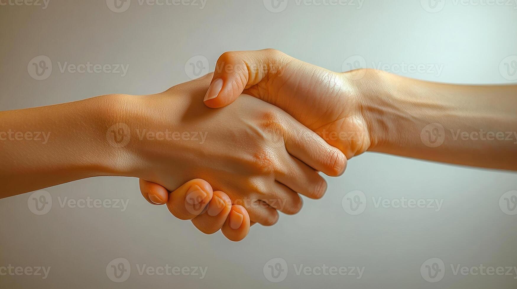 Two hands come together in a confident handshake, symbolizing collaboration photo