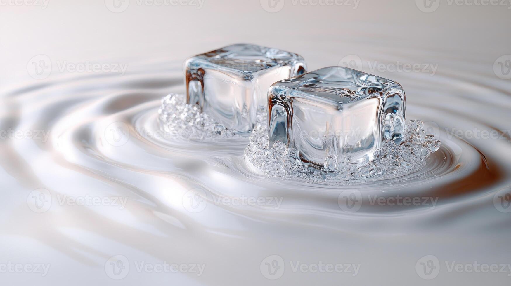 Ice cubes create delicate ripples in calm water, reflecting a tranquil atmosphere photo