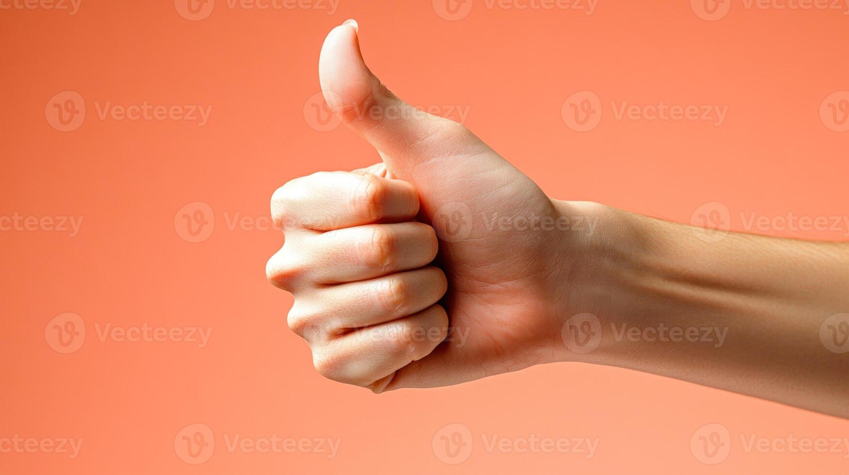 A hand enthusiastically signals approval with a thumbs up gesture photo