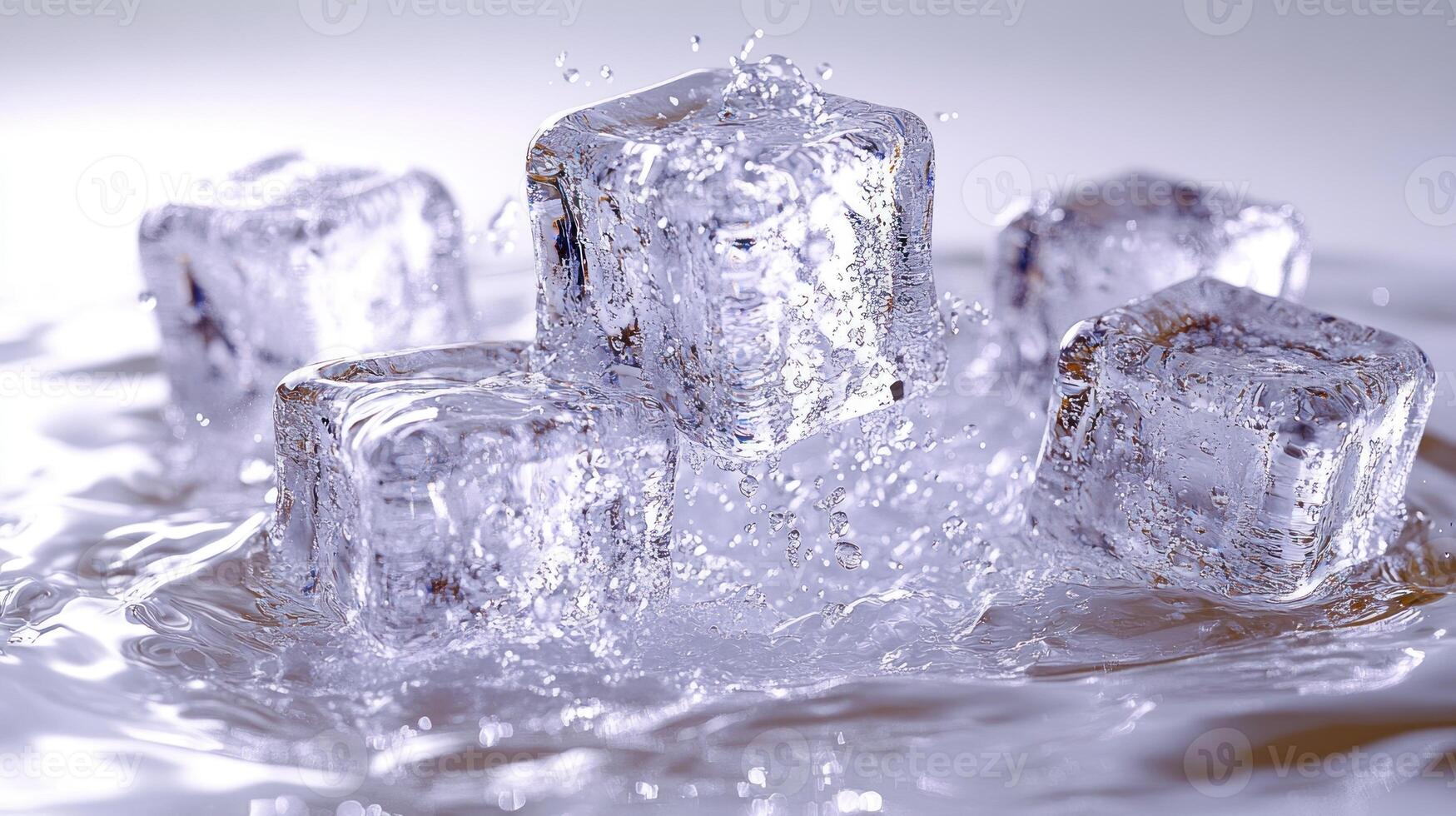 Ice cubes create ripples as they plunge into calm, refreshing water photo