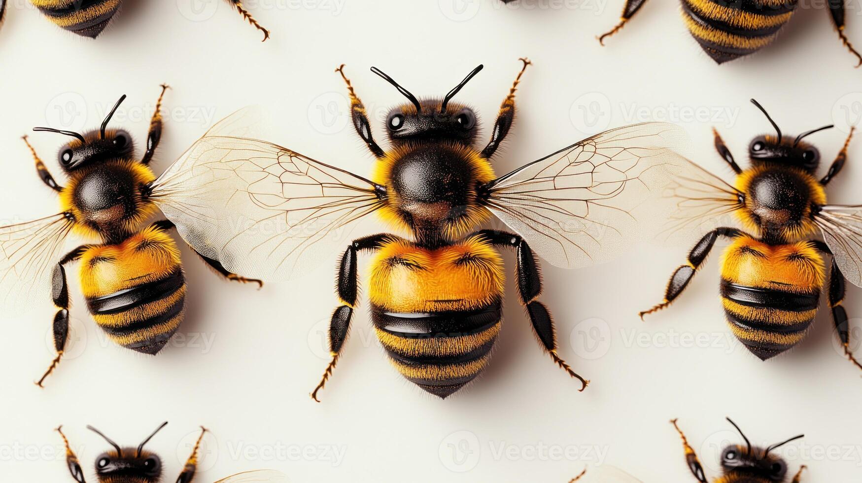 Honey bees are busily collecting pollen in vibrant spring colors photo