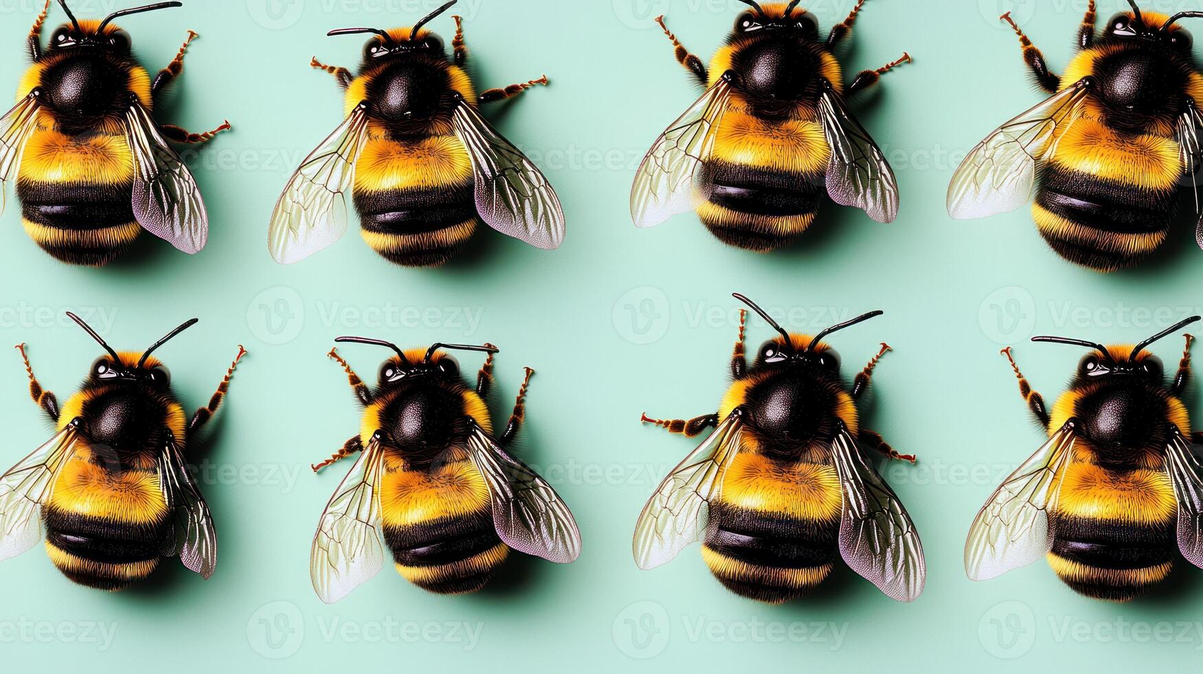 Honey bees adorned in bright colors resting on a serene pastel surface photo