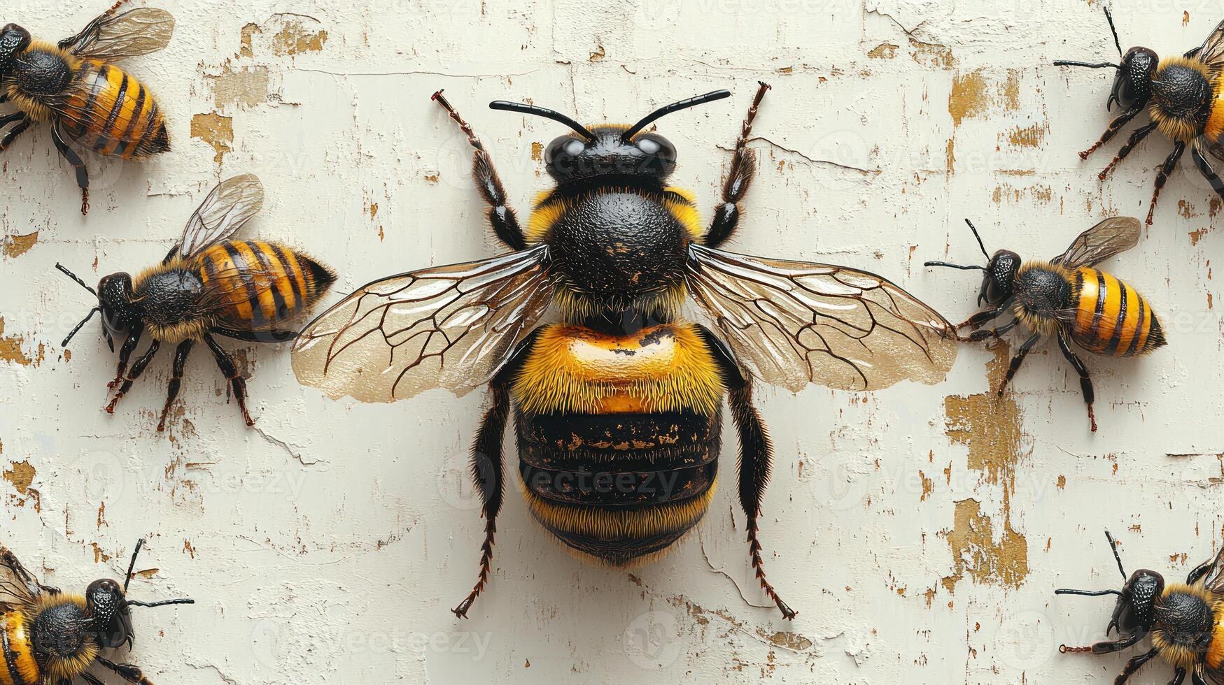 Bees buzz around their hive, working diligently to gather nectar and pollen photo