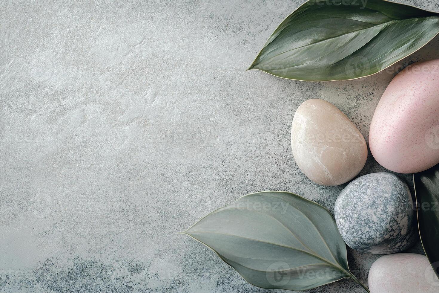 Minimalist Nordic design featuring smooth stone texture with pastel accents in calming light gray tones for creative text overlay photo