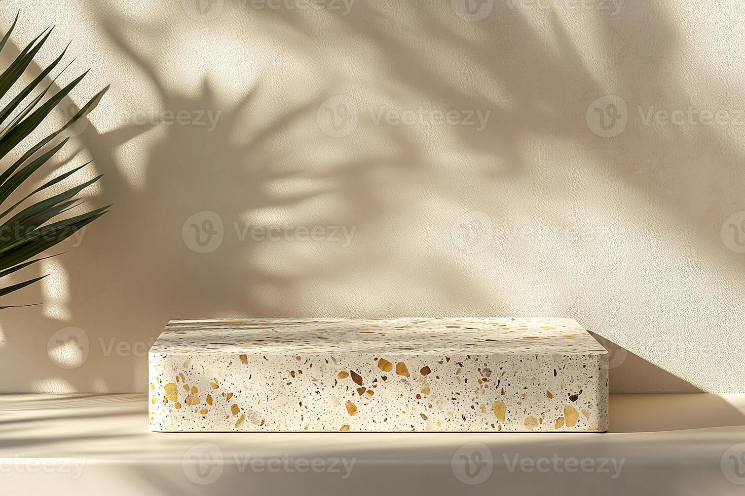 Modern Nordic-style podium with terrazzo slab and concrete base in a minimalist setting for elegant presentations photo