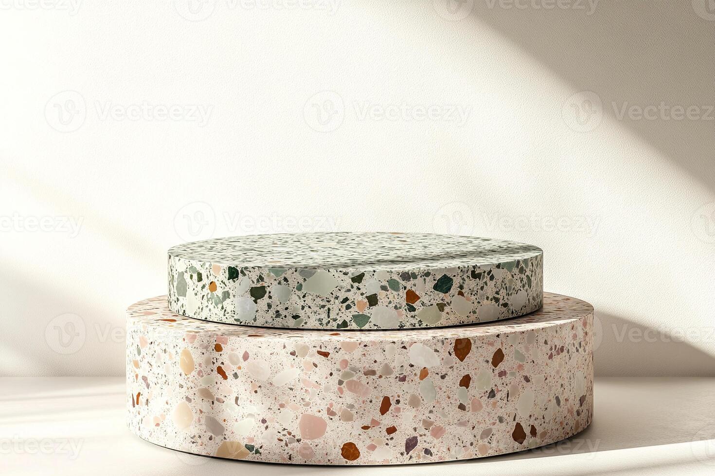 Sleek terrazzo podium featured in modern Nordic design with pastel colors for a minimalist display in a contemporary setting photo