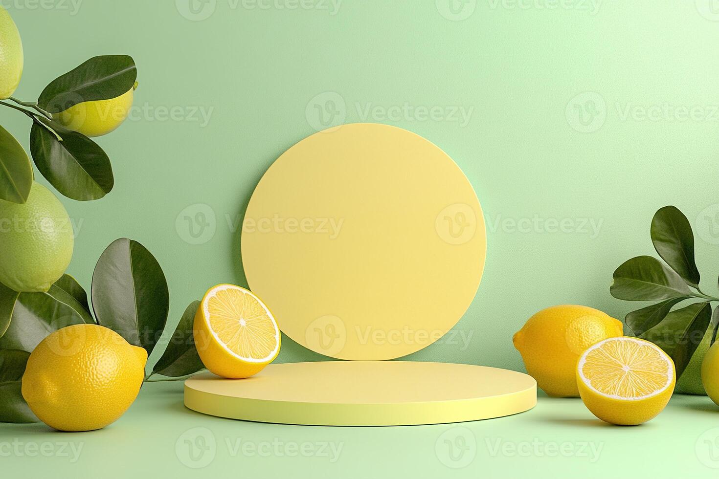 Fresh and playful podium designed with citrus-inspired shapes in pastel tones, suitable for vibrant product displays and creative presentations photo
