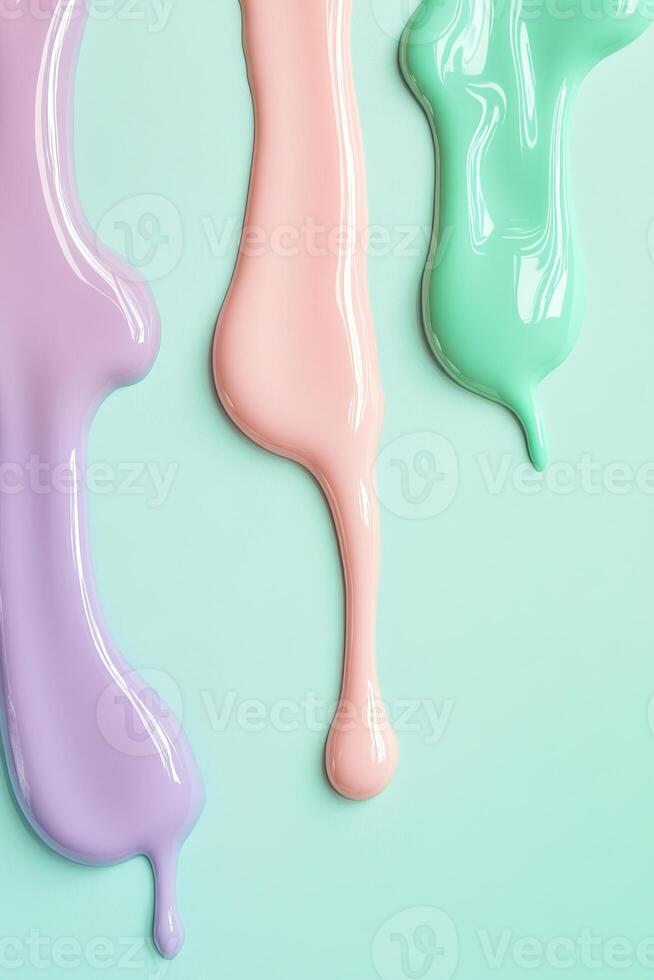 Colorful drips of pastel nail polish create a fun and cheerful background perfect for artistic expression and promotional text photo