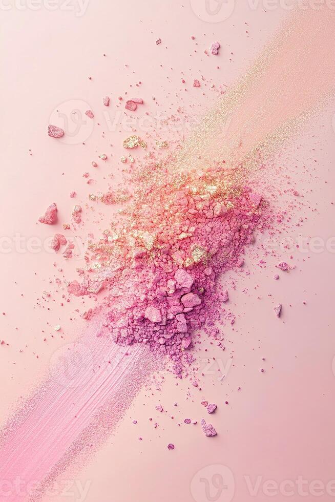 Elegant abstract background showcasing soft pink, peach, and champagne pigments scattered on a pastel surface with ample space for text photo