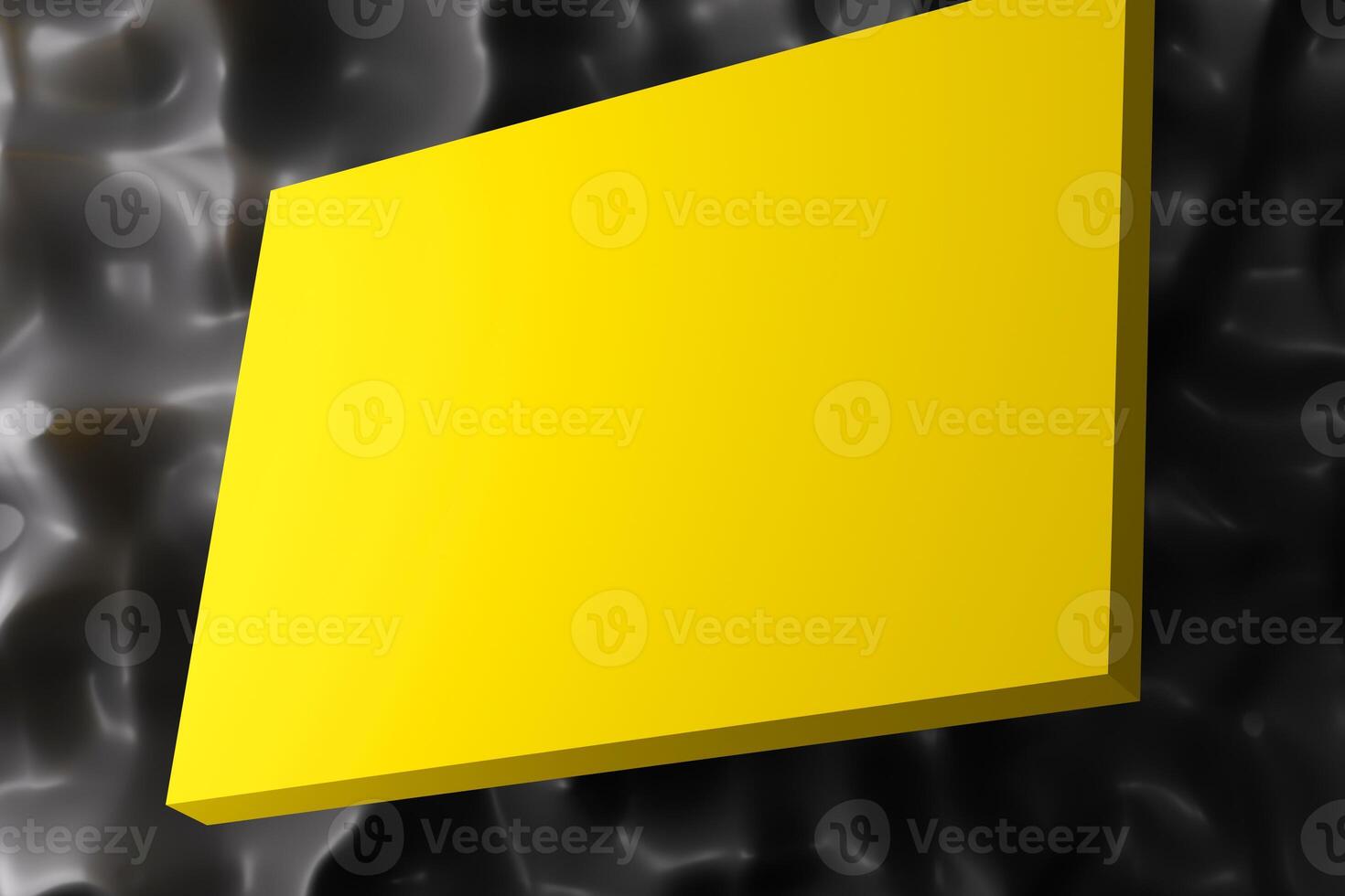 A vivid yellow rectangular floats against a dark, textured background. Sale background, copy space for text. 3D render. photo