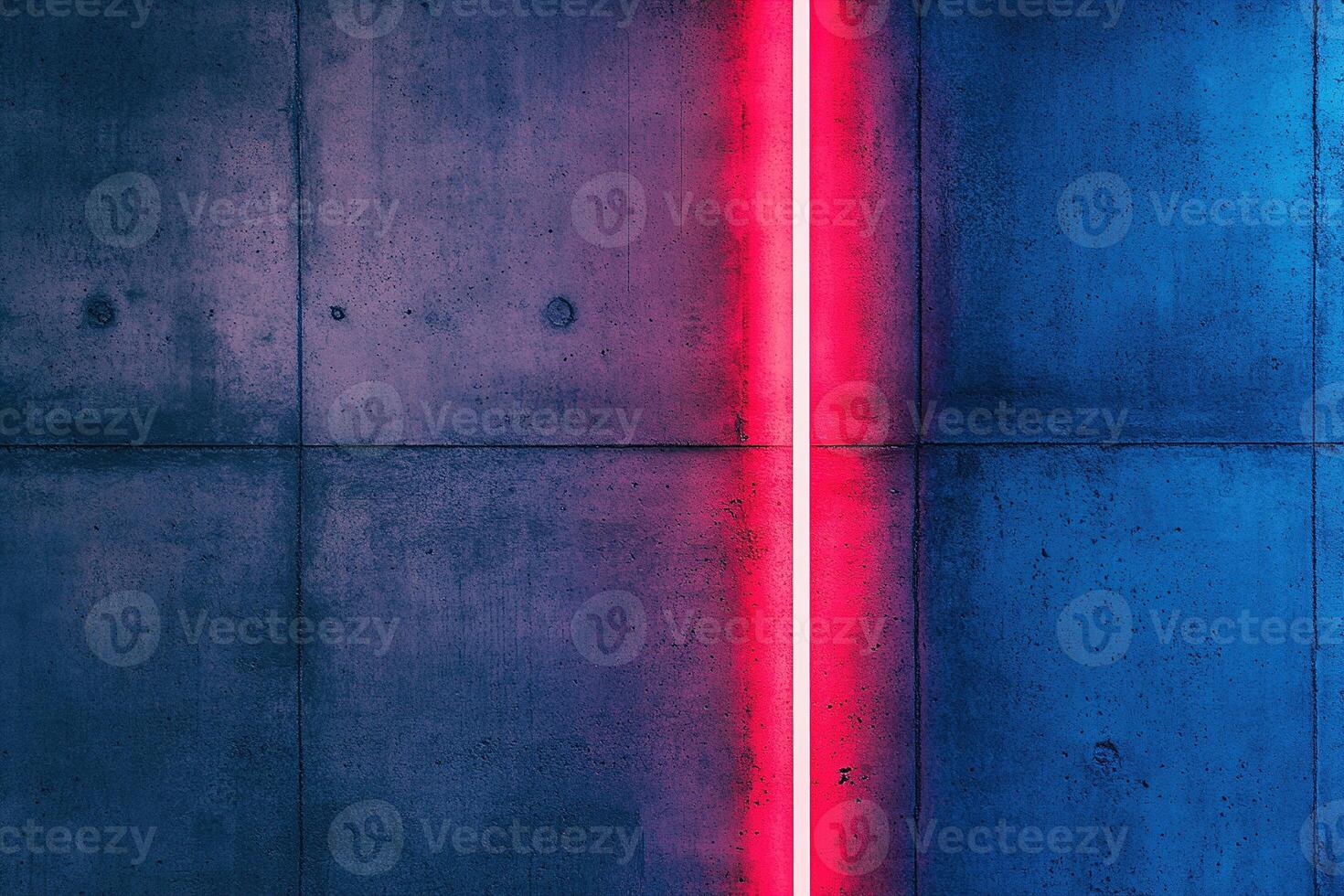 This modern industrial setting features dark concrete walls enhanced by striking blue and red neon light accents, providing an impressive backdrop for text or design elements photo