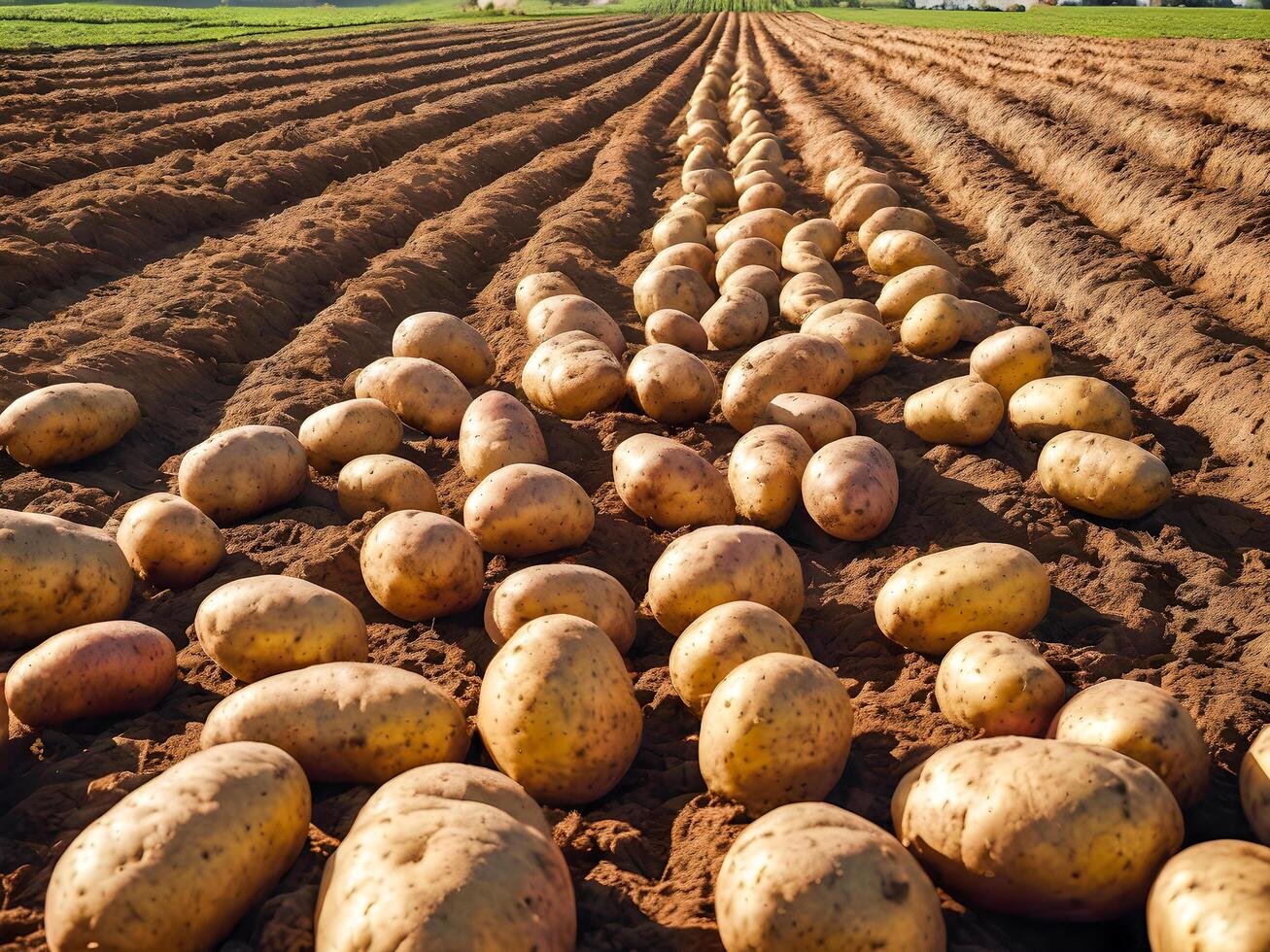 Freshly dug potatoes on a field in the countryside, close-up photo