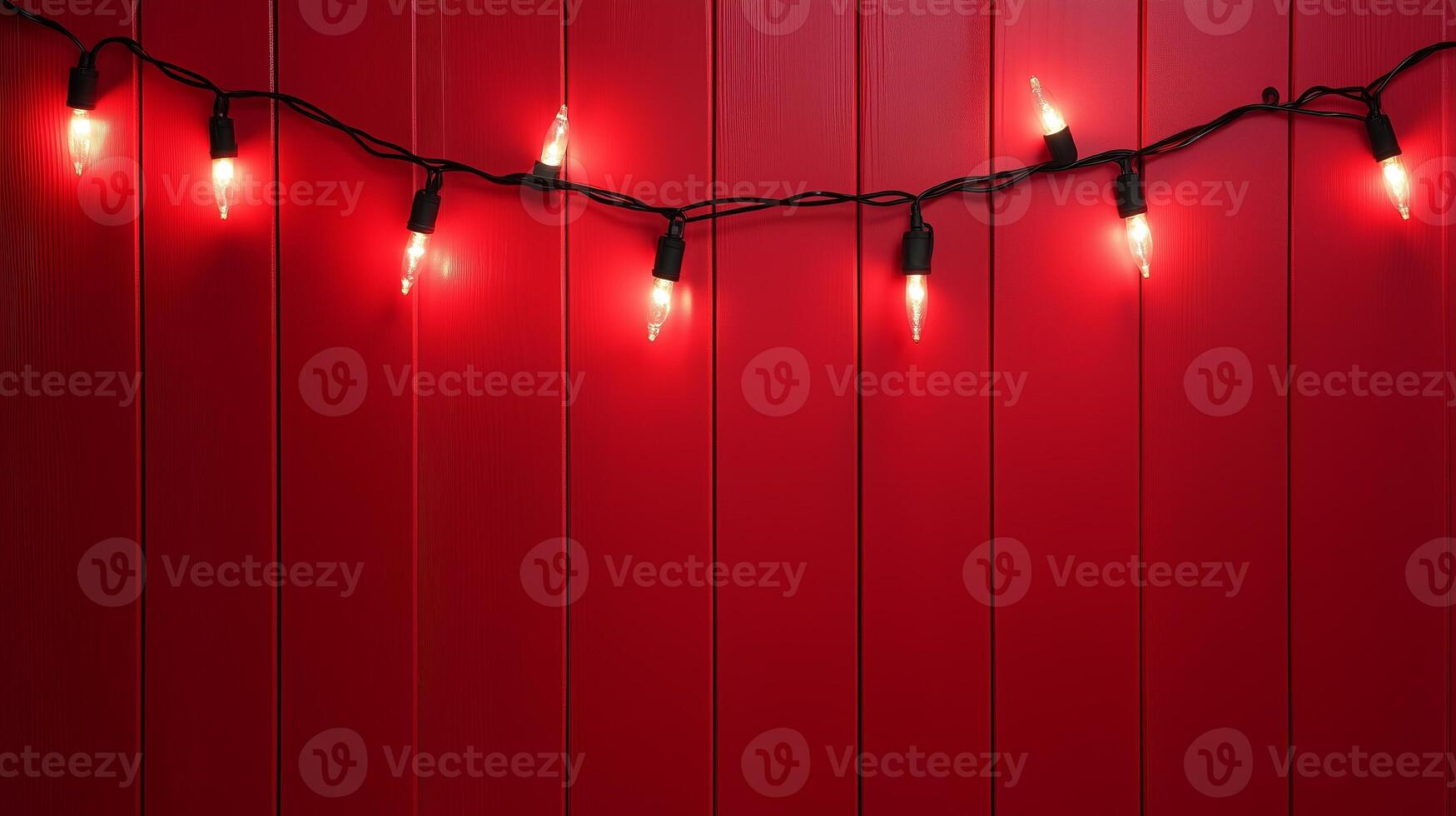 red christmas background with fairy lights horizontal photo