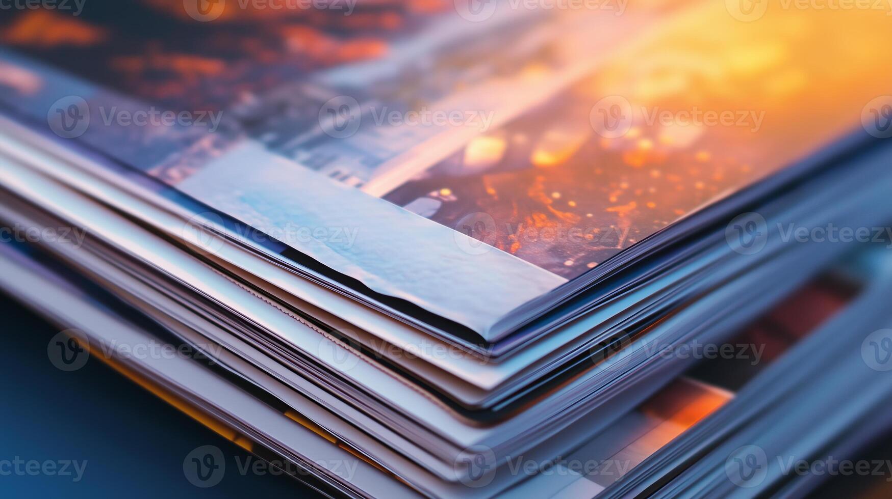 Printed brochures featuring saddle stitching macrophotography photo
