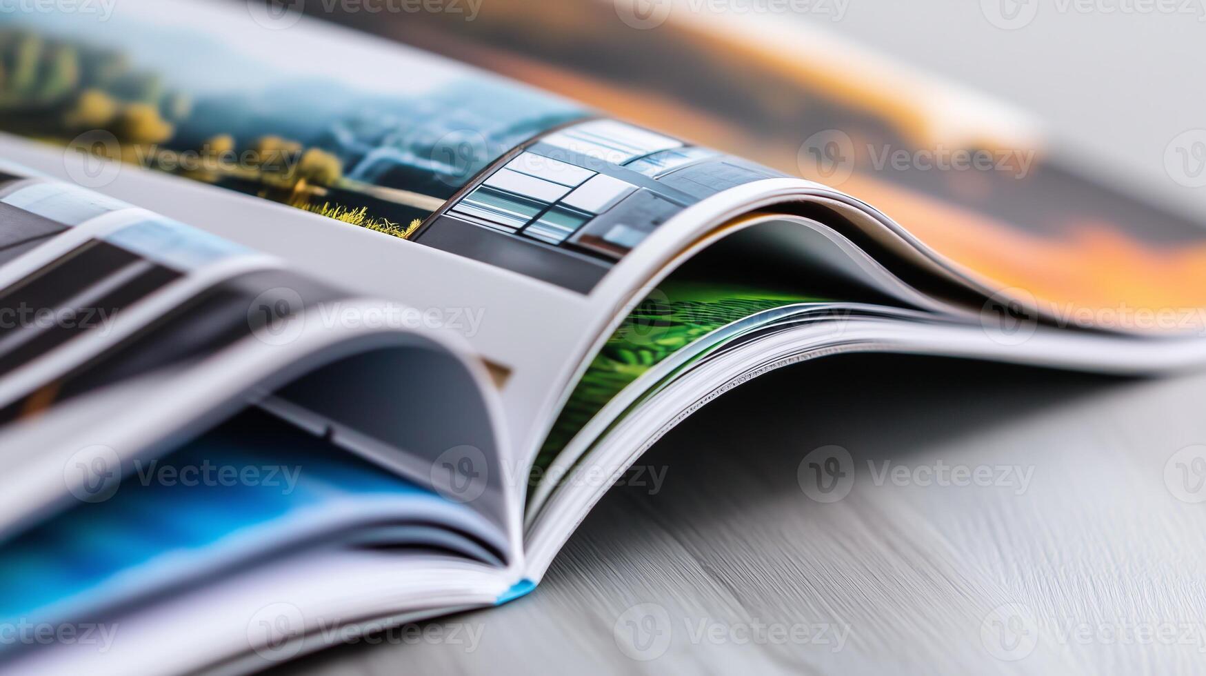 Printed brochures featuring saddle stitching media working photo