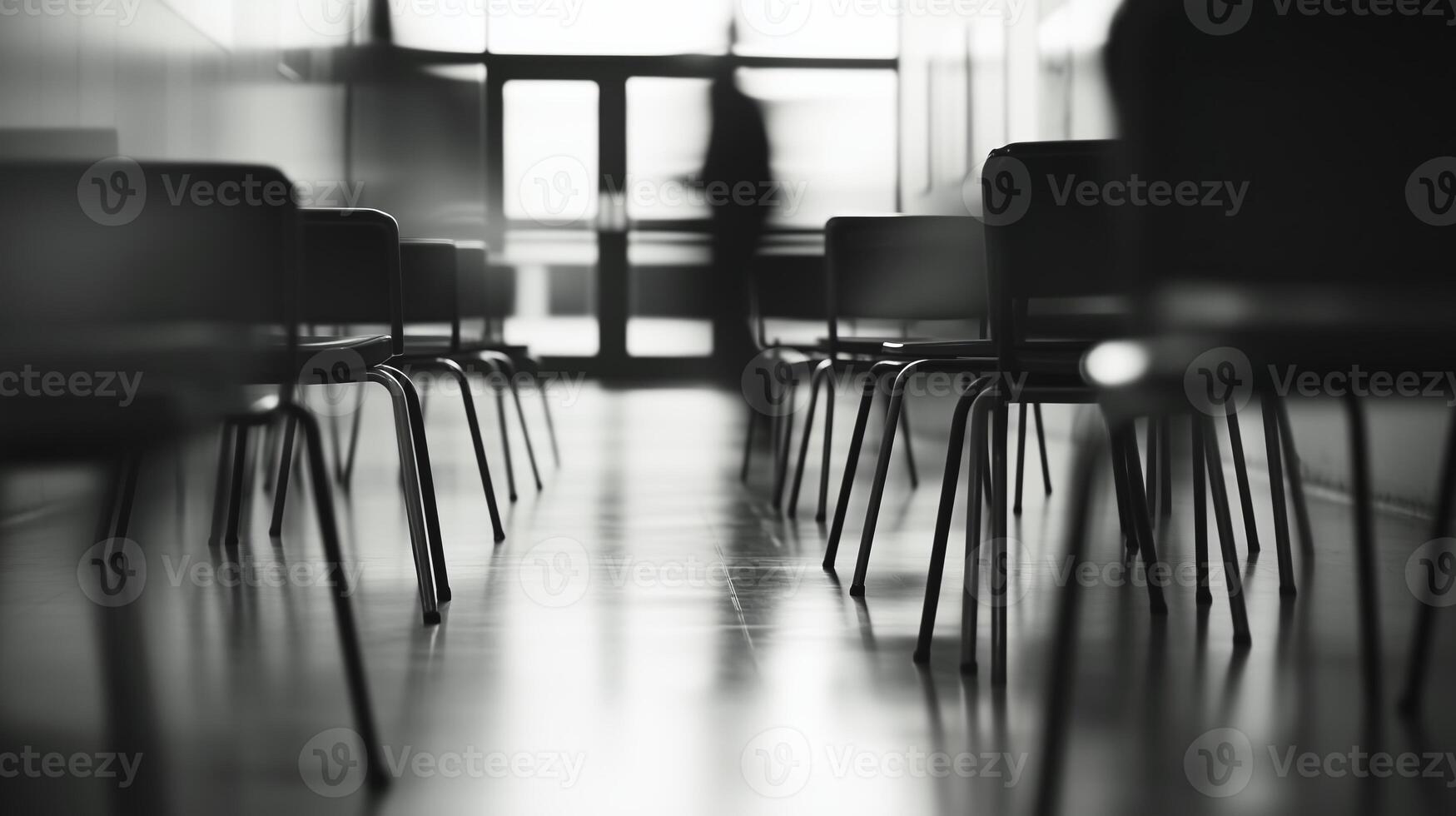 blurred view of an empty school classroom studying photo