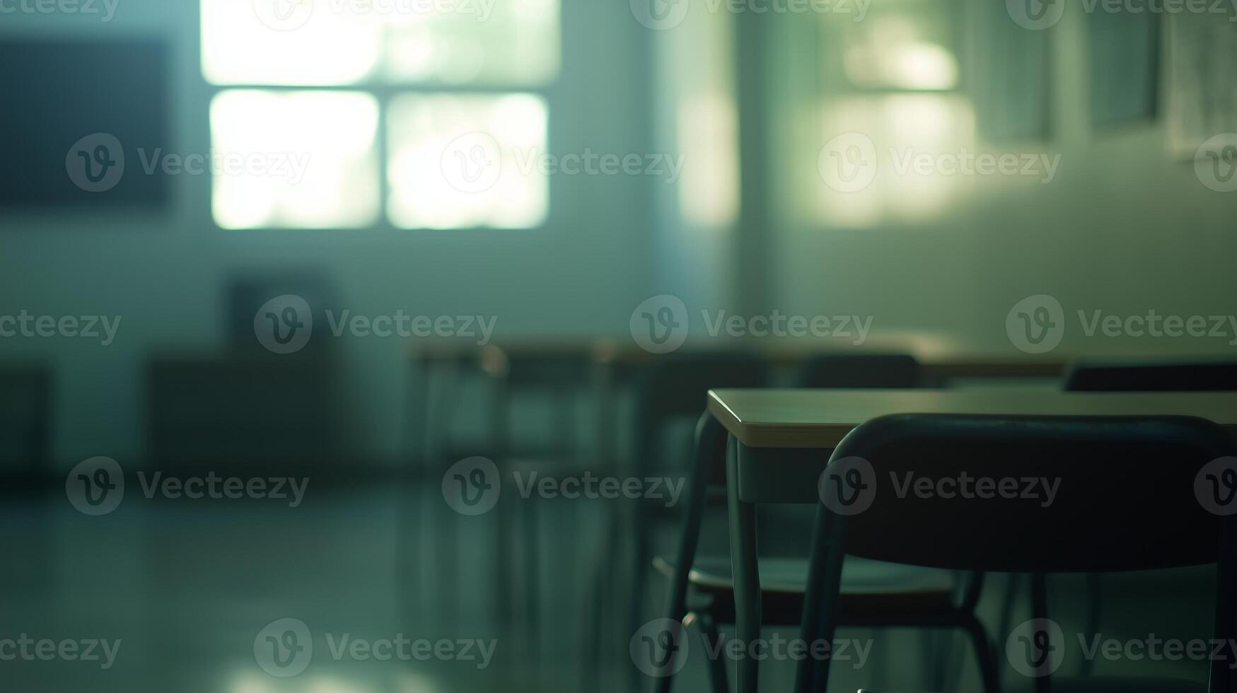 blurred view of an empty school classroom photo