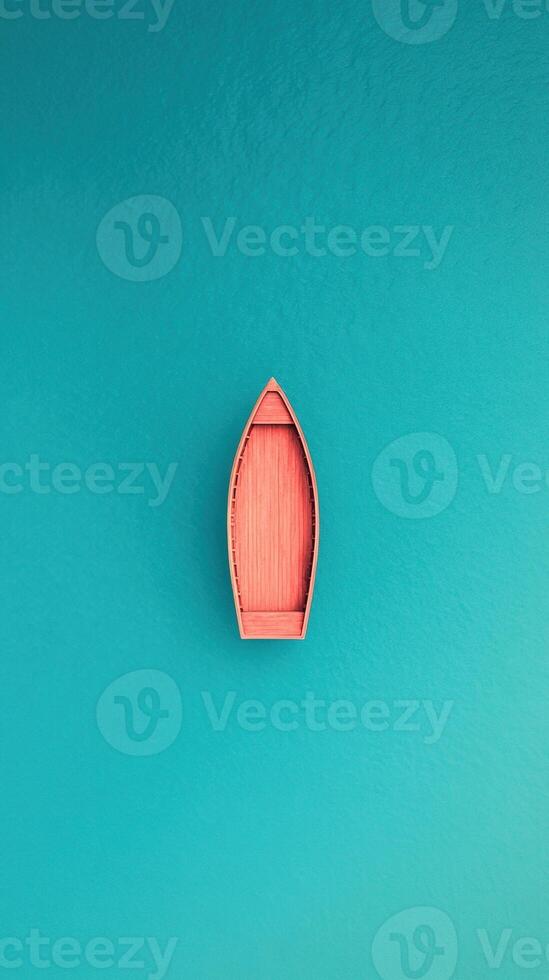 Vertical Shot of a Wooden Boat in Calm Turquoise Water Capturing Serene Aesthetic Ideal for Travel Themes and Water-Themed Designs Highlighting Unique Perspective and Tranquil Atmosphere photo