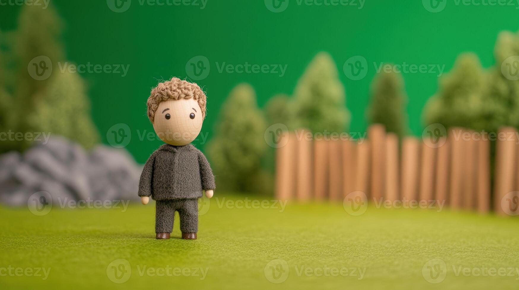 Marionette Craftsman with Green Screen Background Featuring Handmade Puppet in Natural Setting for Creative Designs photo