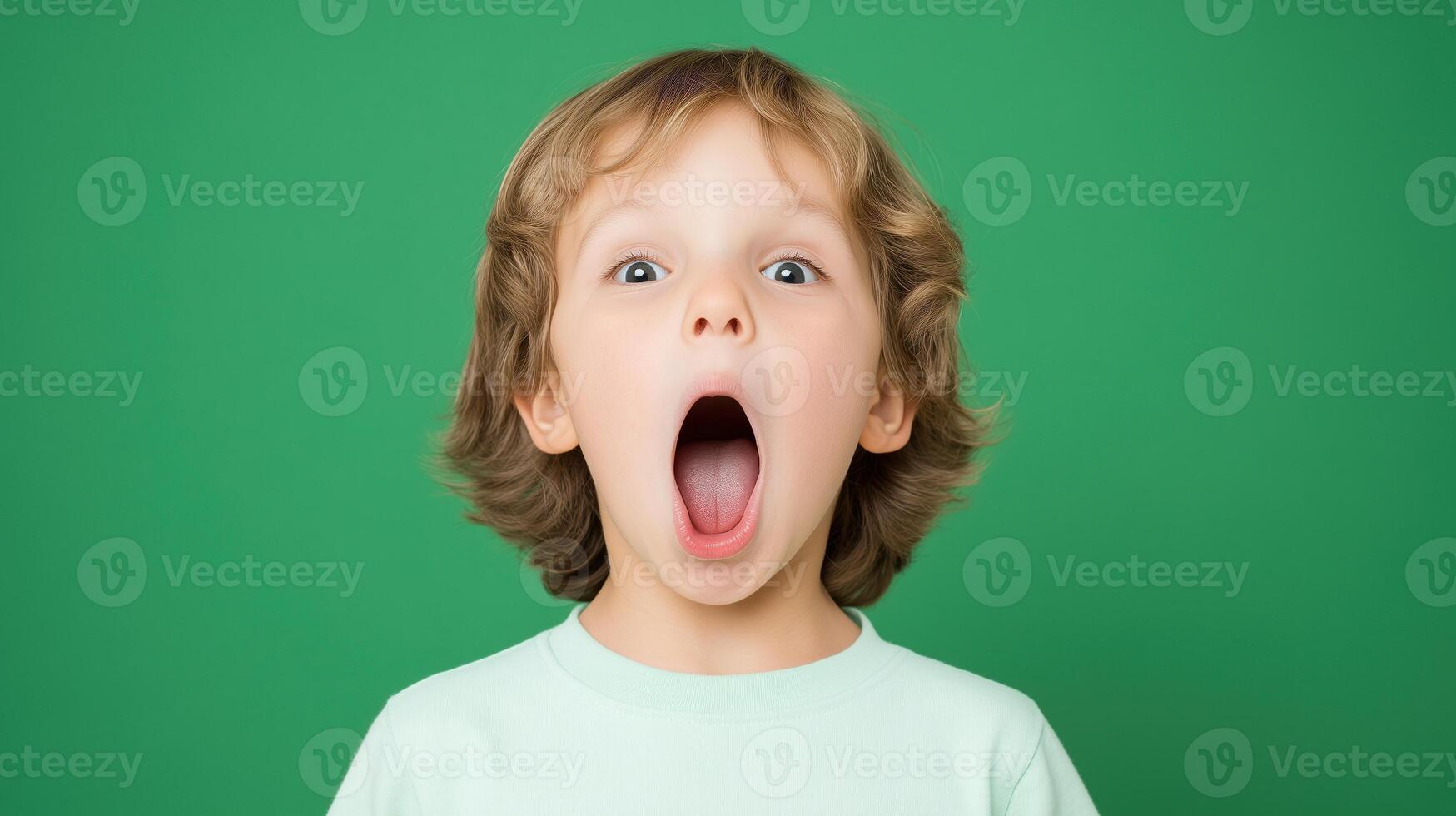 Child Expressing Surprise or Speech in Therapy Session for Phonology Disorder on Green Background Focused on Emotional and Educational Growth Reflective of Early Childhood Speech Development photo