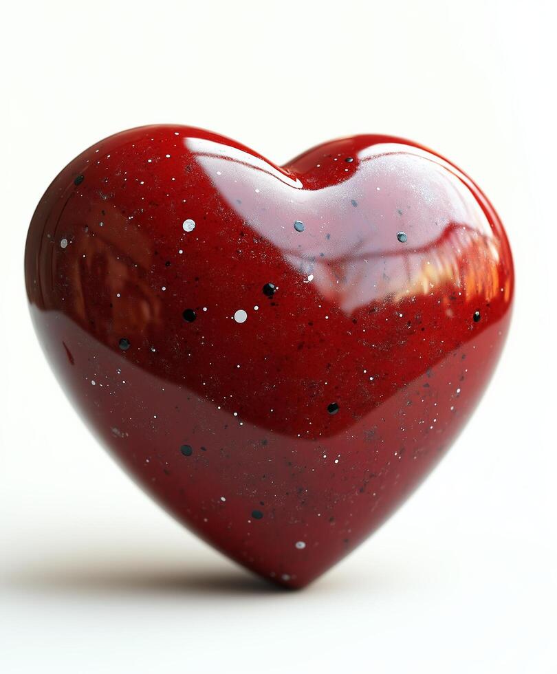 Unique red heart sculpture with sparkling finish on a clean white background photo