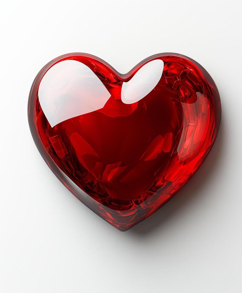 Bright red heart shaped crystal object on a white background for decorative purposes photo