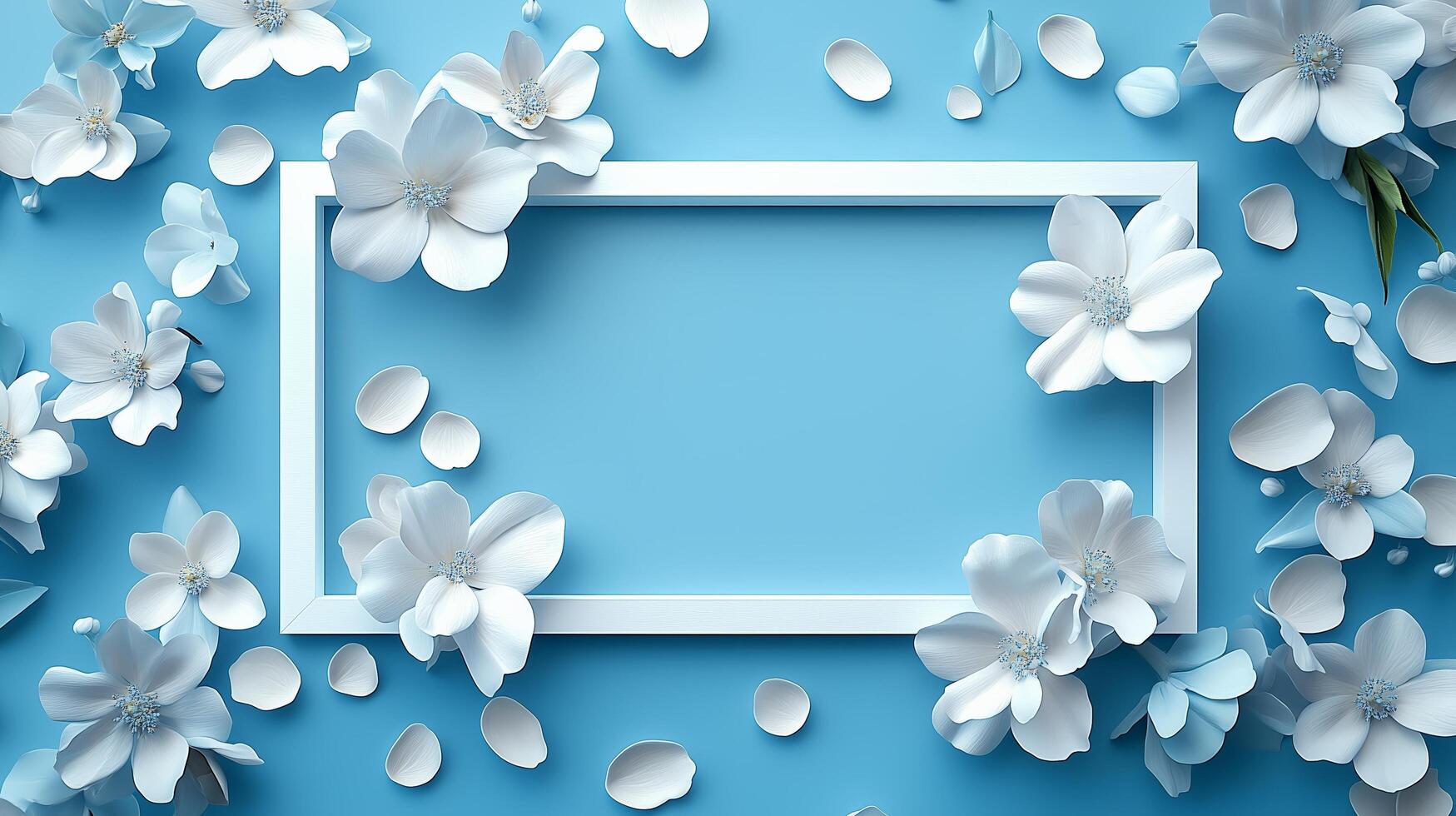 Elegant floral arrangement with white blossoms against a blue background for creative design photo