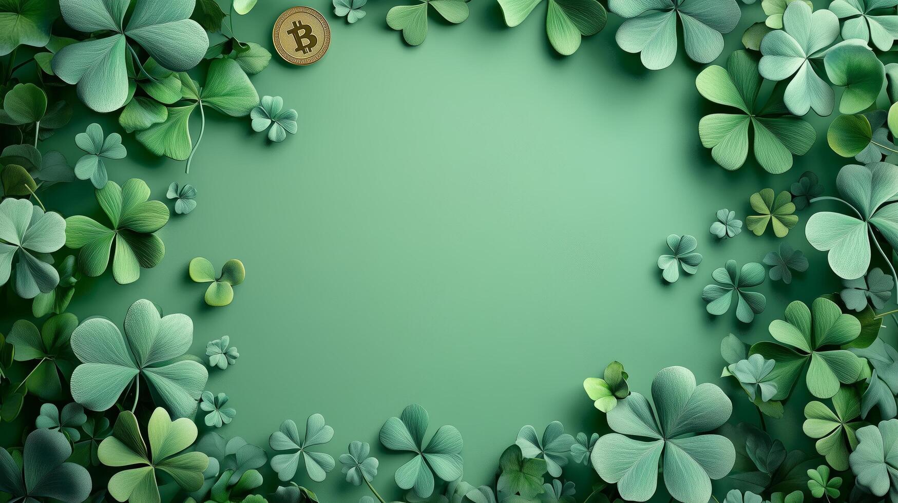 Green shamrocks and bitcoin symbol create a unique composition for St. Patrick's Day celebration photo