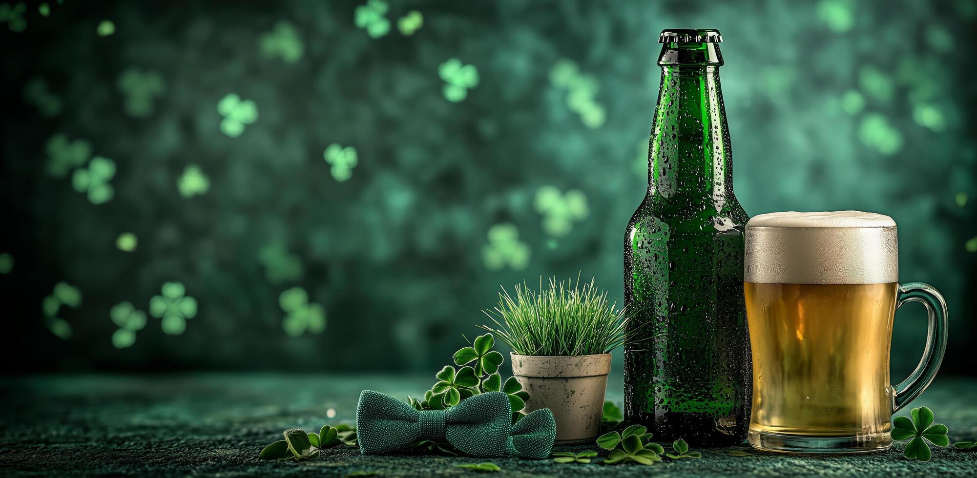 Green beer and decorations create a festive atmosphere for celebration during springtime events photo