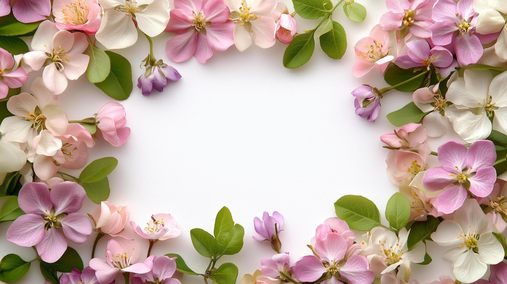 Beautiful arrangement of spring flowers in various colors on a white background photo
